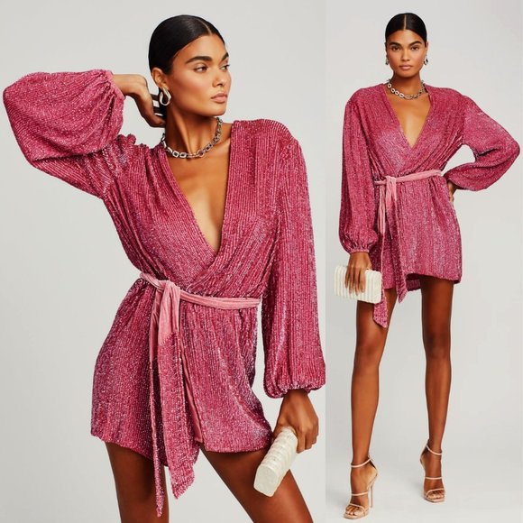 Retrofete Dresses & Skirts - ❌SOLD❌Retrofete Gabrielle Sequin Robe Wrap Mini Dress Sz XL Pink Blossom